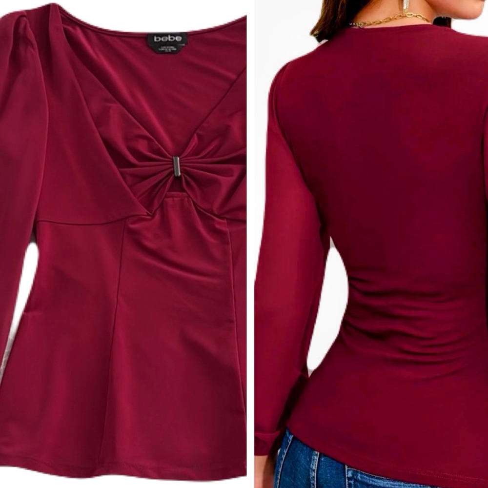 Bebe Blouse with Shiffon Sleeves, Burgundy, XS